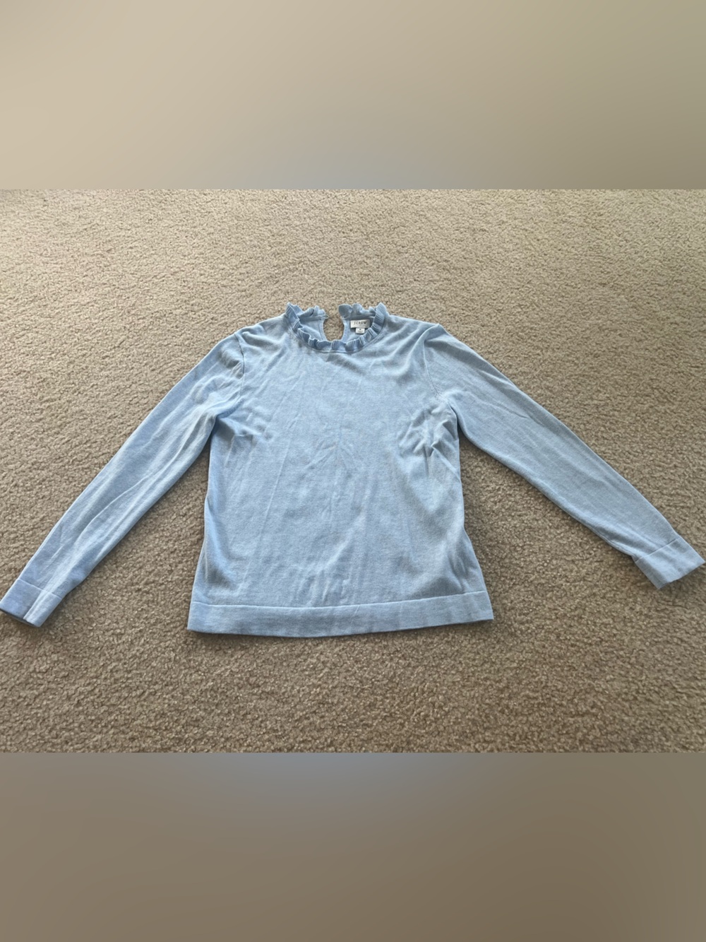 J Crew Light Blue Ruffle Neck Long-Sleeve sweater